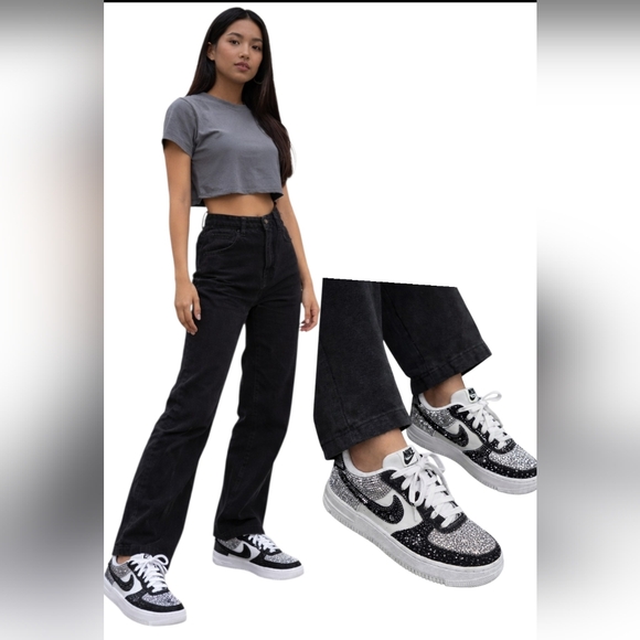 Custom Nike Air Force 1 \'07 Black Rhinestone & Silver Bling – Women’s Sneakers
